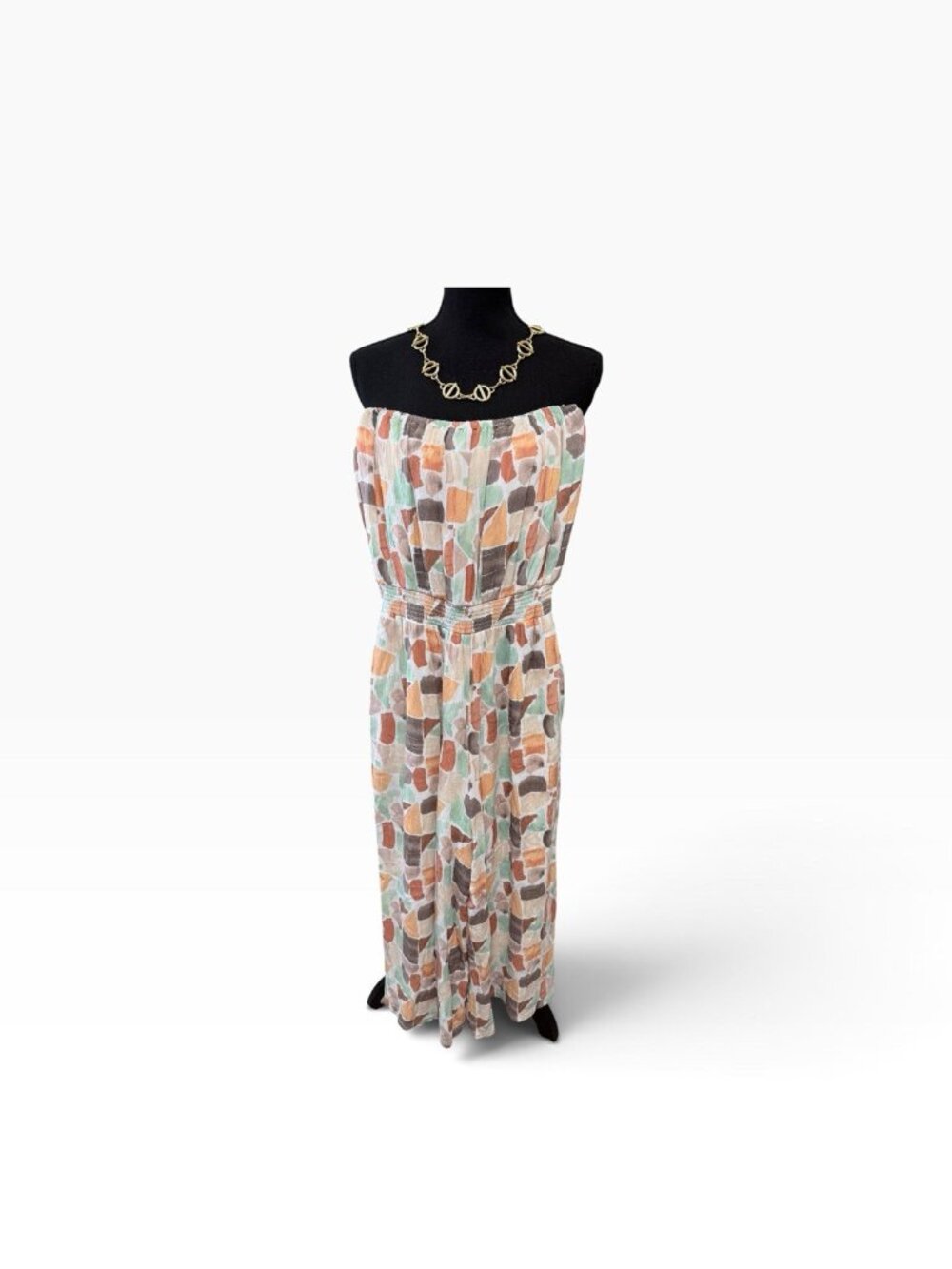 Versona Size S Multicolor Abstract Geometric Strapless Wide-Leg Jumpsuit casual
